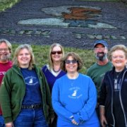 Here is most of our group of ACQ Roadtrippers, most of whom met face-to-face for the first time that morning. We would be meeting one more in Springfield. Per Randy's recommendation, we had just stopped at this Mark Twain landmark outside of Hannibal MO for our first photo op.  (l. to r.) Danl Blackwood (Topeka), Betty Horn (Kechi), Connie Sibbe (Newton), Sue Boahn (Wichita), Randy Brown (Bennington), Aurora Myers (Haysville)   (photo by Danl Blackwood)