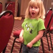 Abbey Mattheis, Jessie's daughter, is obviously excited during a sound check. :-)