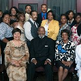 Members of the Rufus Vann family posing with General and Mrs. Barfield, and Jimmie Johnson, who re-enacts his great-great-grandfather, a KS 1st Colored Infantry soldier.