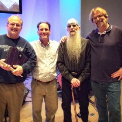And finally four old friends that collectively represent a total of almost 200 years of Topeka musical history; here together as musical servants for our Heavenly Father who is timeless. (l. to r.) Corey Wilson (drums), Richie Betsworth (guitar), Dave Fender (hammond organ), and yours truly, Danl Blackwood, substitute bassist for my best friend, Chris Livgren.